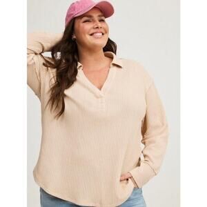 Torrid Waffle V Neckline Smoke Gray Collared Drop Shoulder Sweatshirt Size 3 New